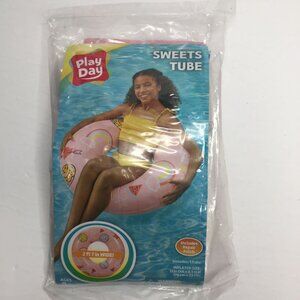 Play Day Sweets Inner Tube Pink Inflated 31" Beach Pool Sea Fun Kids